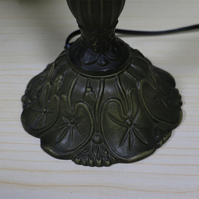 Traditionelle Tiffany Tischlampe aus Zinklegierung & Buntglas Rund 1-Licht für Schlafzimmer & Wohnzimmer 