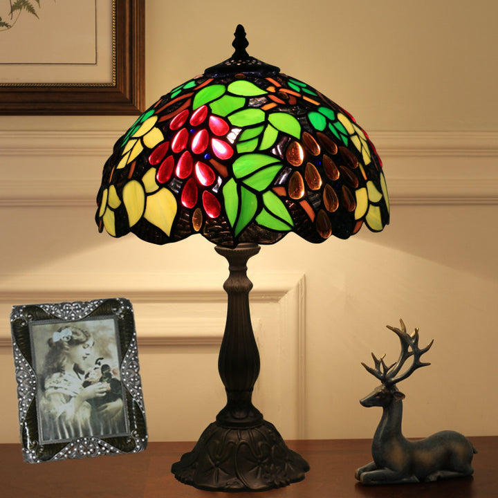 Traditional Tiffany Zinc Alloy &amp; Stained Glass Round 1-Light Table Lamp For Bedroom &amp; Living Room
