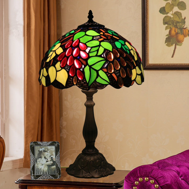 Traditional Tiffany Zinc Alloy &amp; Stained Glass Round 1-Light Table Lamp For Bedroom &amp; Living Room