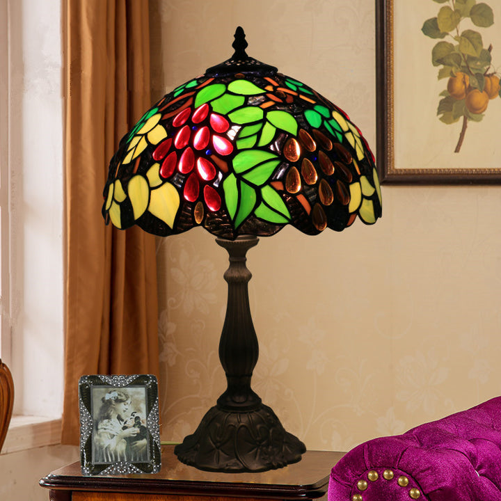 Traditional Tiffany Zinc Alloy &amp; Stained Glass Round 1-Light Table Lamp For Bedroom &amp; Living Room