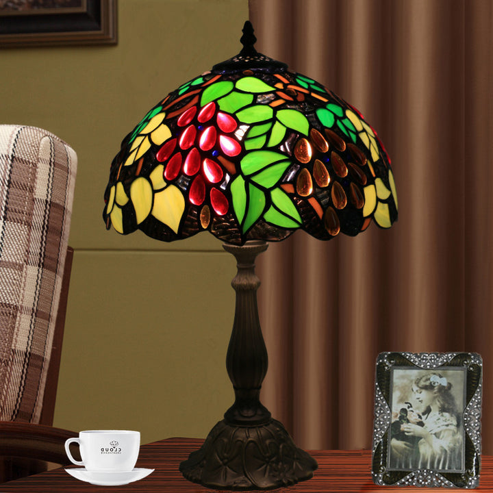 Traditional Tiffany Zinc Alloy &amp; Stained Glass Round 1-Light Table Lamp For Bedroom &amp; Living Room