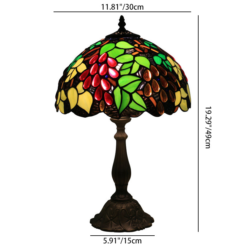 Traditional Tiffany Zinc Alloy &amp; Stained Glass Round 1-Light Table Lamp For Bedroom &amp; Living Room