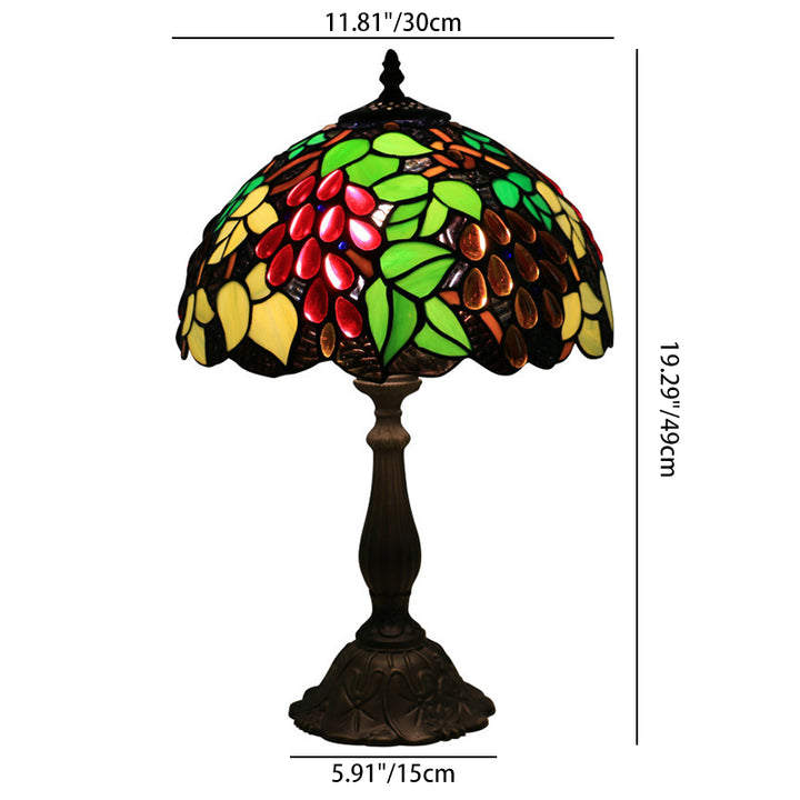 Traditional Tiffany Zinc Alloy & Stained Glass Round 1-Light Table Lamp For Bedroom & Living Room