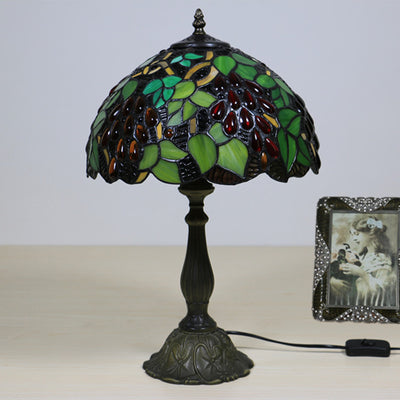 Traditionelle Tiffany Tischlampe aus Zinklegierung & Buntglas Rund 1-Licht für Schlafzimmer & Wohnzimmer 