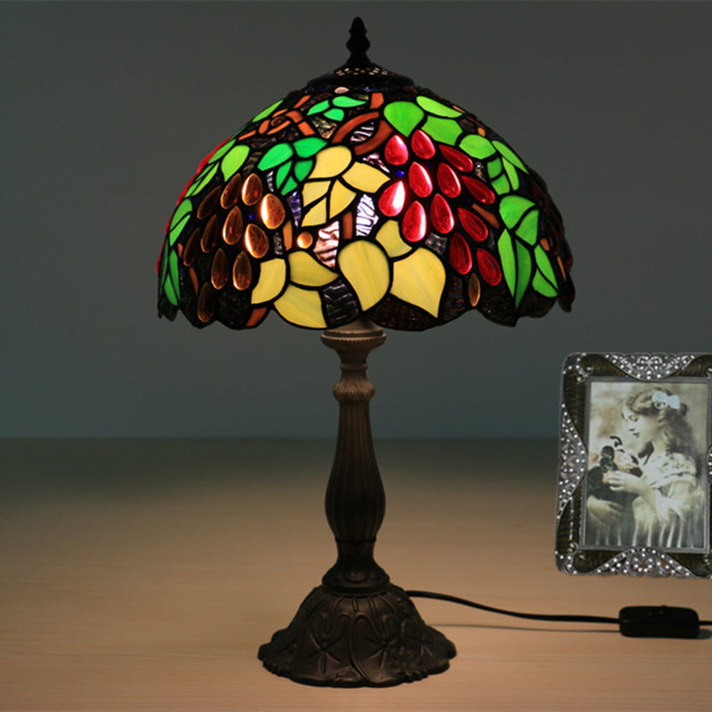 Traditional Tiffany Zinc Alloy &amp; Stained Glass Round 1-Light Table Lamp For Bedroom &amp; Living Room