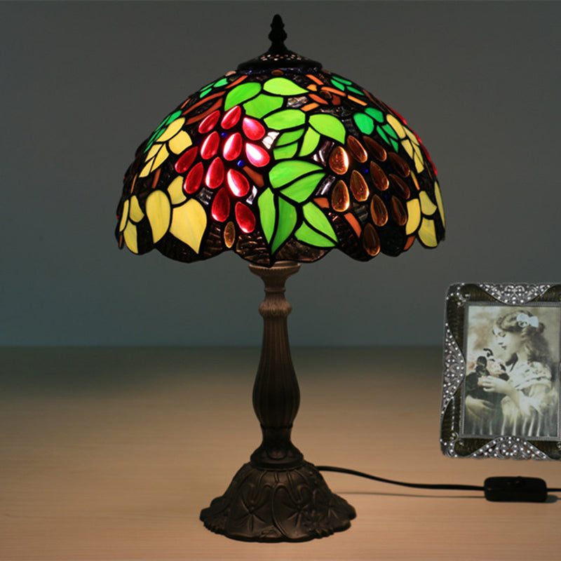 Traditional Tiffany Zinc Alloy &amp; Stained Glass Round 1-Light Table Lamp For Bedroom &amp; Living Room