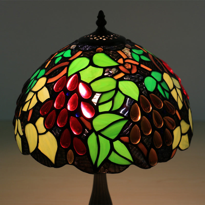Traditional Tiffany Zinc Alloy &amp; Stained Glass Round 1-Light Table Lamp For Bedroom &amp; Living Room