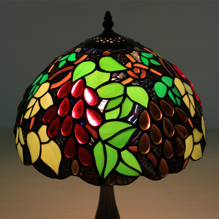 Traditional Tiffany Zinc Alloy &amp; Stained Glass Round 1-Light Table Lamp For Bedroom &amp; Living Room