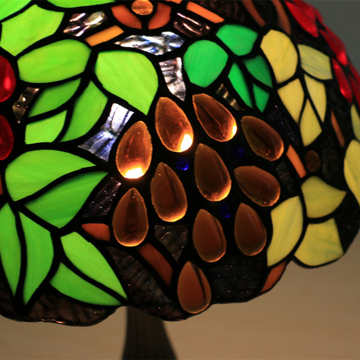 Traditional Tiffany Zinc Alloy &amp; Stained Glass Round 1-Light Table Lamp For Bedroom &amp; Living Room