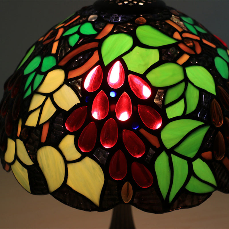 Traditional Tiffany Zinc Alloy &amp; Stained Glass Round 1-Light Table Lamp For Bedroom &amp; Living Room