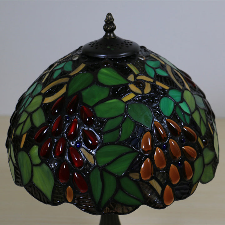 Traditional Tiffany Zinc Alloy &amp; Stained Glass Round 1-Light Table Lamp For Bedroom &amp; Living Room