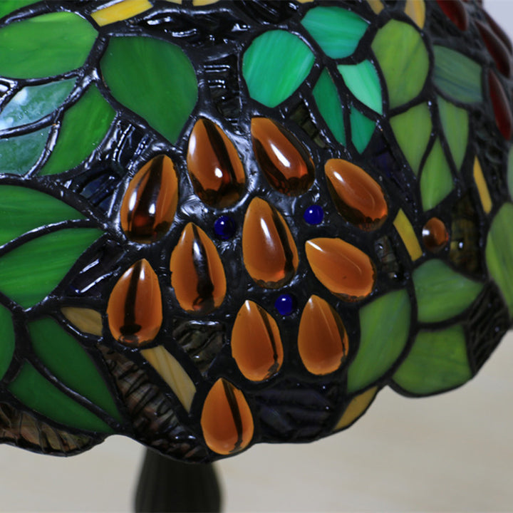 Traditional Tiffany Zinc Alloy &amp; Stained Glass Round 1-Light Table Lamp For Bedroom &amp; Living Room