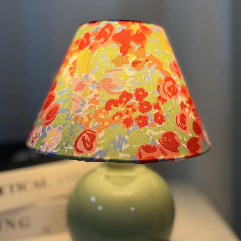 Lámpara de mesa redonda de cerámica y tela de estilo Art Deco moderno de 1 luz para dormitorio y sala de estar 