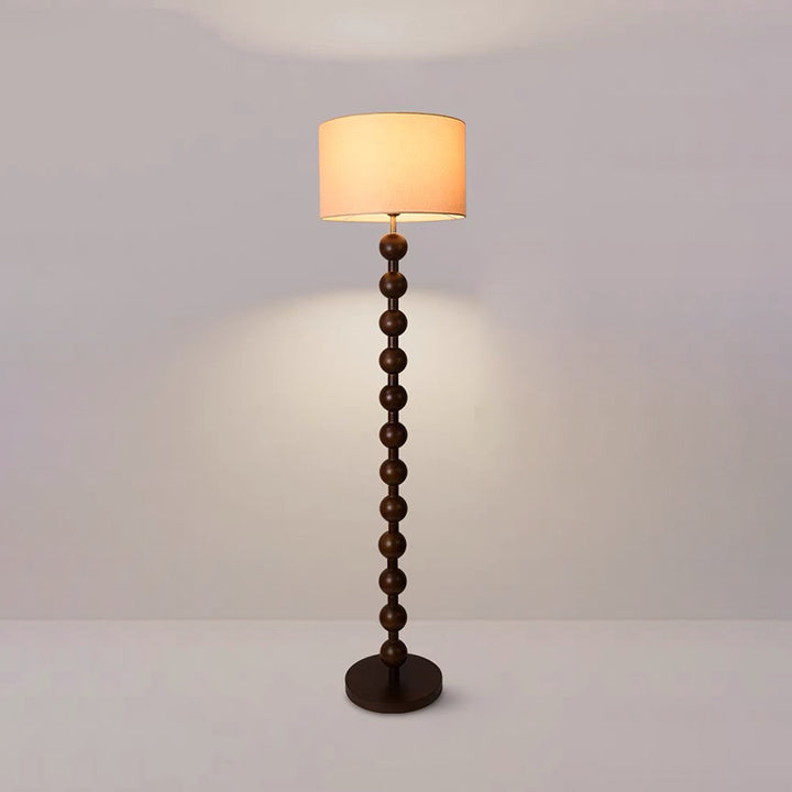 Traditional Vintage Wood &amp; Fabric Round 1-Light Standing Floor Lamp For Bedroom &amp; Living Room