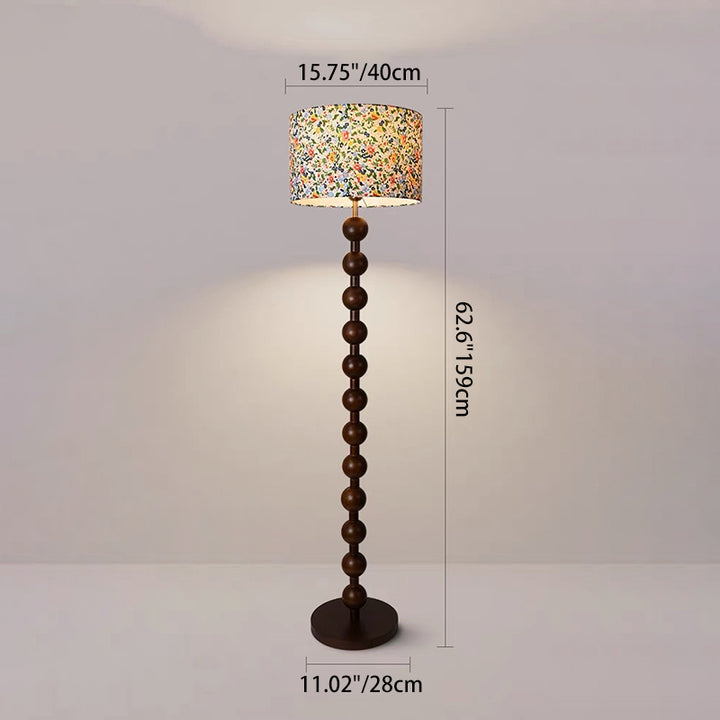 Traditional Vintage Wood &amp; Fabric Round 1-Light Standing Floor Lamp For Bedroom &amp; Living Room