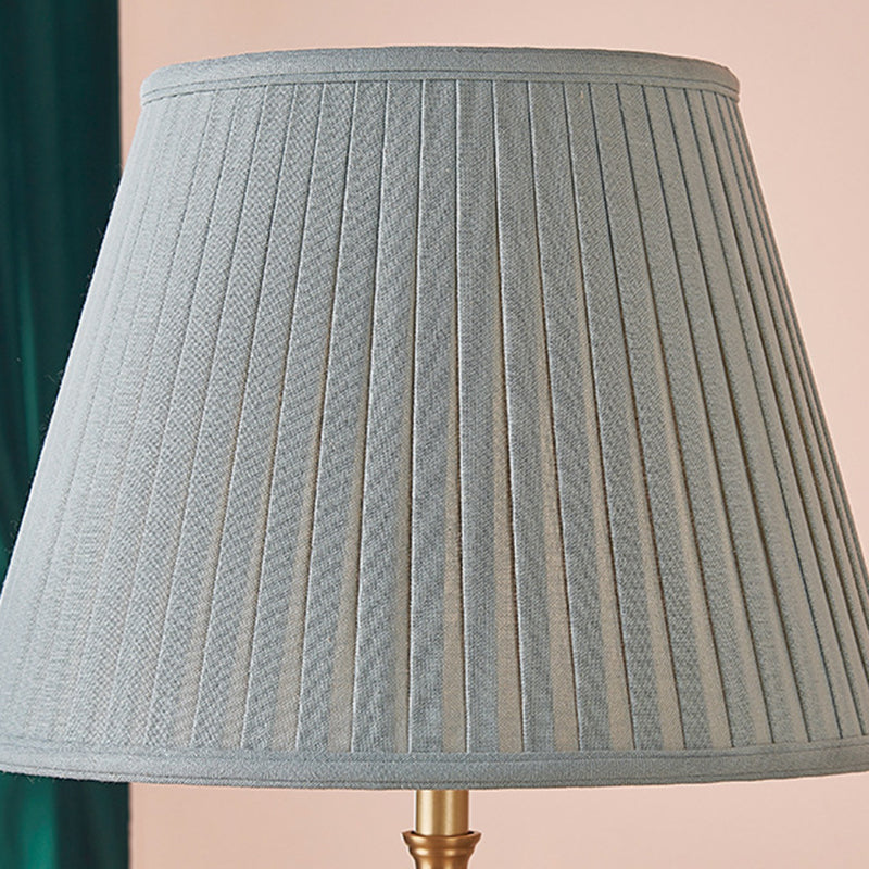 Traditional Rustic Brass Fabric Round 1-Light Table Lamp For Bedroom & Living Room
