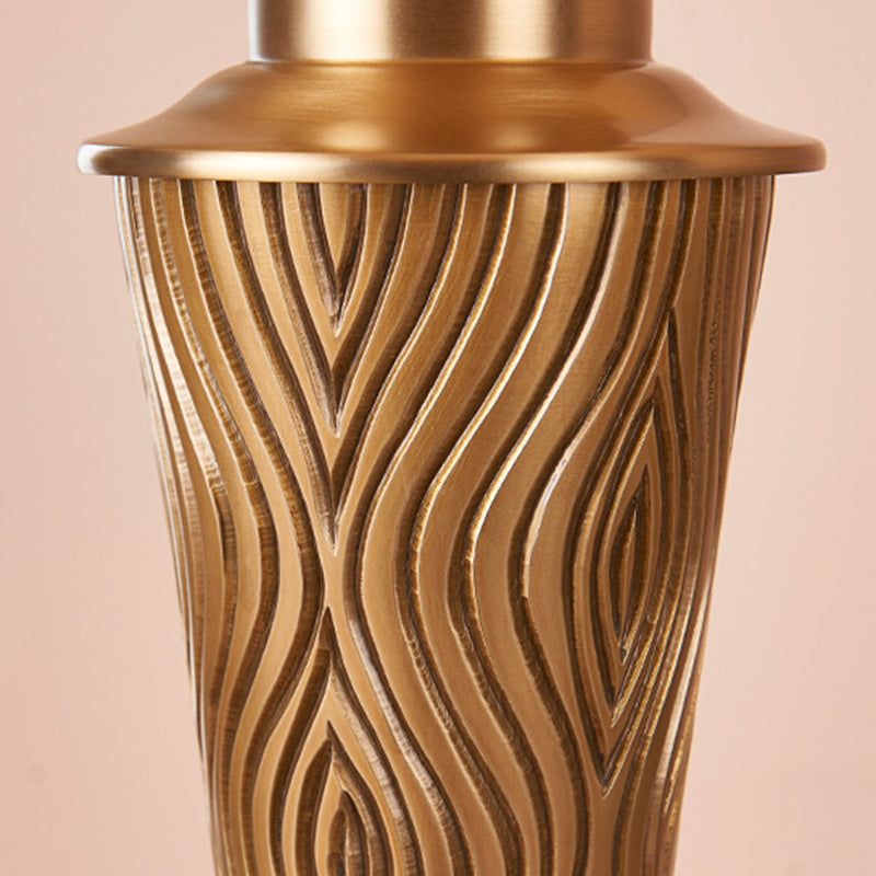 Traditional Rustic Brass Fabric Round 1-Light Table Lamp For Bedroom & Living Room