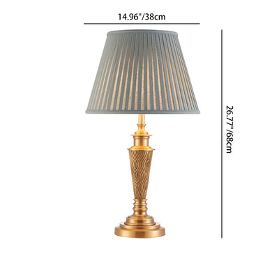 Traditional Rustic Brass Fabric Round 1-Light Table Lamp For Bedroom & Living Room