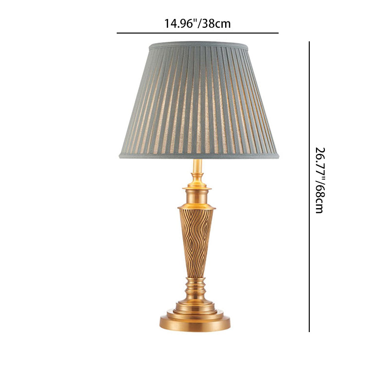 Traditional Rustic Brass Fabric Round 1-Light Table Lamp For Bedroom & Living Room