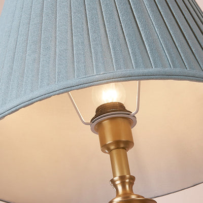 Traditional Rustic Brass Fabric Round 1-Light Table Lamp For Bedroom & Living Room