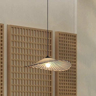 Tela japonesa tradicional y luz colgante redonda de hierro con forma de loto de 1 luz para comedor y sala de estar 