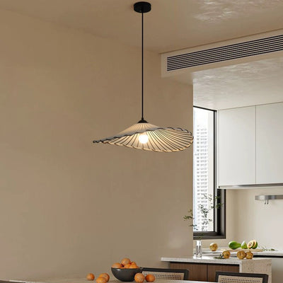 Tela japonesa tradicional y luz colgante redonda de hierro con forma de loto de 1 luz para comedor y sala de estar 