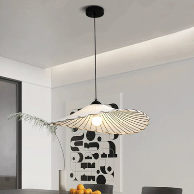 Tela japonesa tradicional y luz colgante redonda de hierro con forma de loto de 1 luz para comedor y sala de estar 