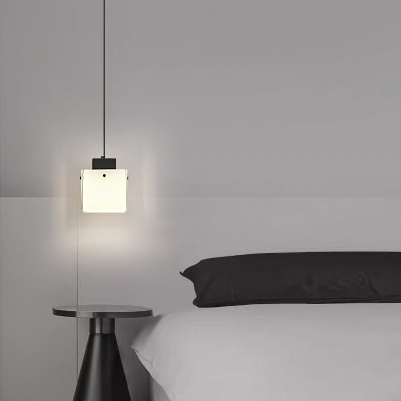 Modern Minimalist Glass &amp; Iron Square 1-Light Pendant Light With Adjustable Cord For Bedroom, Living Room, Dining Room
