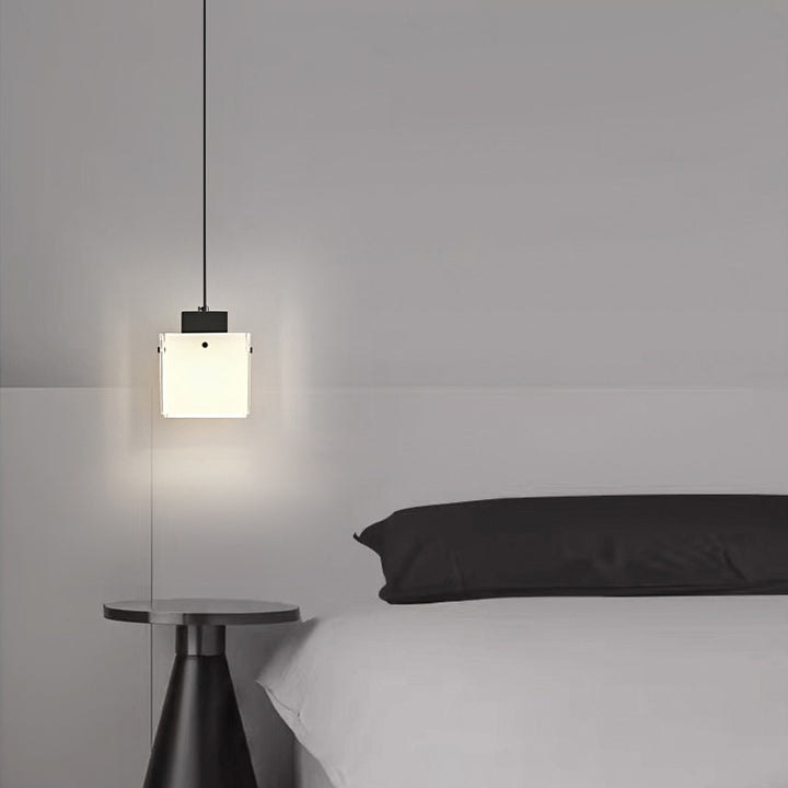 Modern Minimalist Glass &amp; Iron Square 1-Light Pendant Light With Adjustable Cord For Bedroom, Living Room, Dining Room