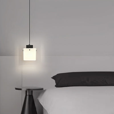 Modern Minimalist Glass & Iron Square 1-Light Pendant Light With Adjustable Cord For Bedroom, Living Room, Dining Room