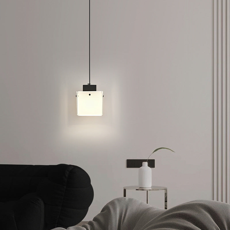 Modern Minimalist Glass &amp; Iron Square 1-Light Pendant Light With Adjustable Cord For Bedroom, Living Room, Dining Room