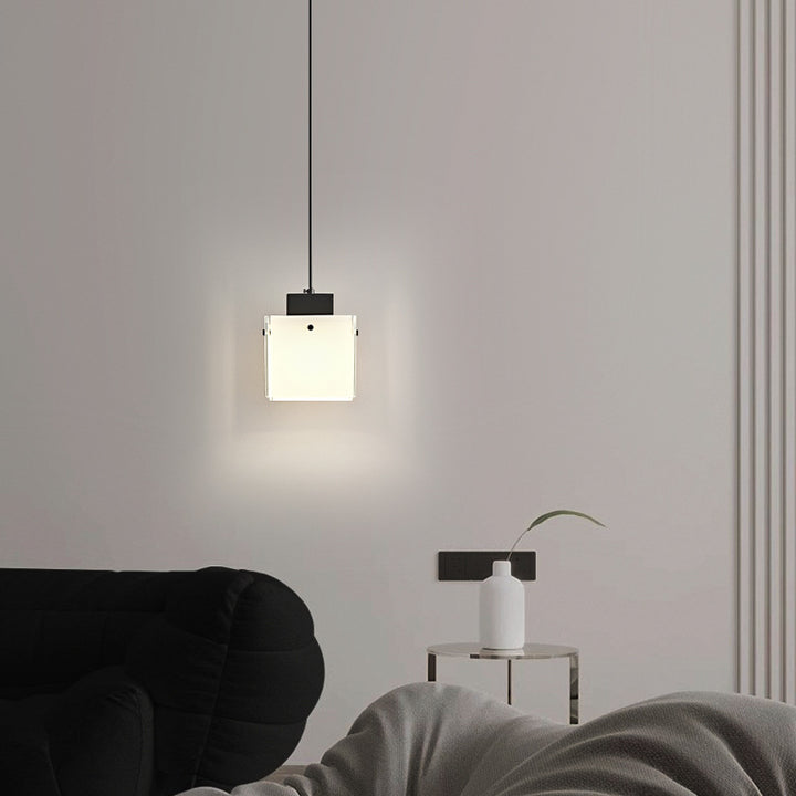 Modern Minimalist Glass &amp; Iron Square 1-Light Pendant Light With Adjustable Cord For Bedroom, Living Room, Dining Room
