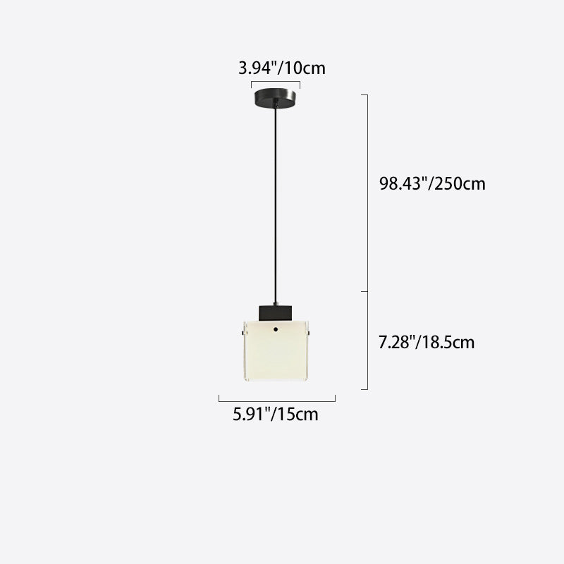 Modern Minimalist Glass & Iron Square 1-Light Pendant Light With Adjustable Cord For Bedroom, Living Room, Dining Room