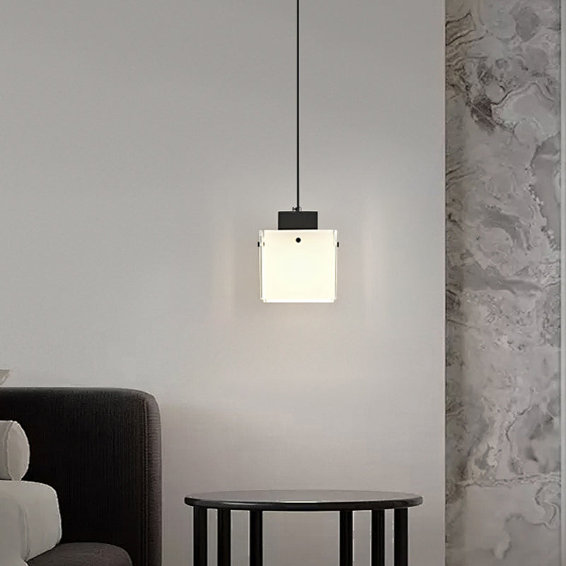 Modern Minimalist Glass & Iron Square 1-Light Pendant Light With Adjustable Cord For Bedroom, Living Room, Dining Room