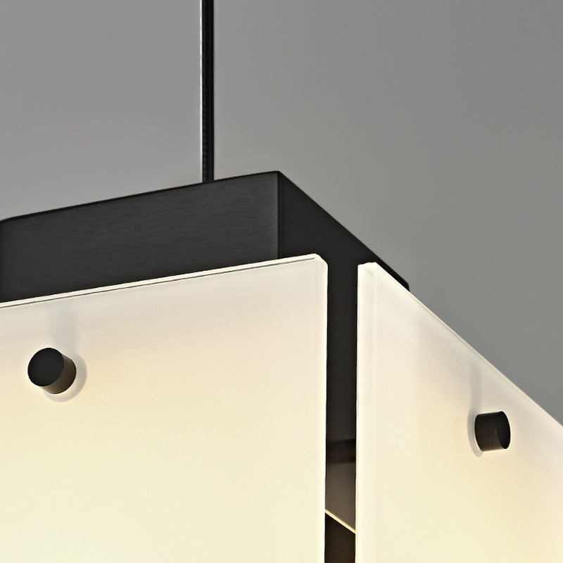 Modern Minimalist Glass & Iron Square 1-Light Pendant Light With Adjustable Cord For Bedroom, Living Room, Dining Room