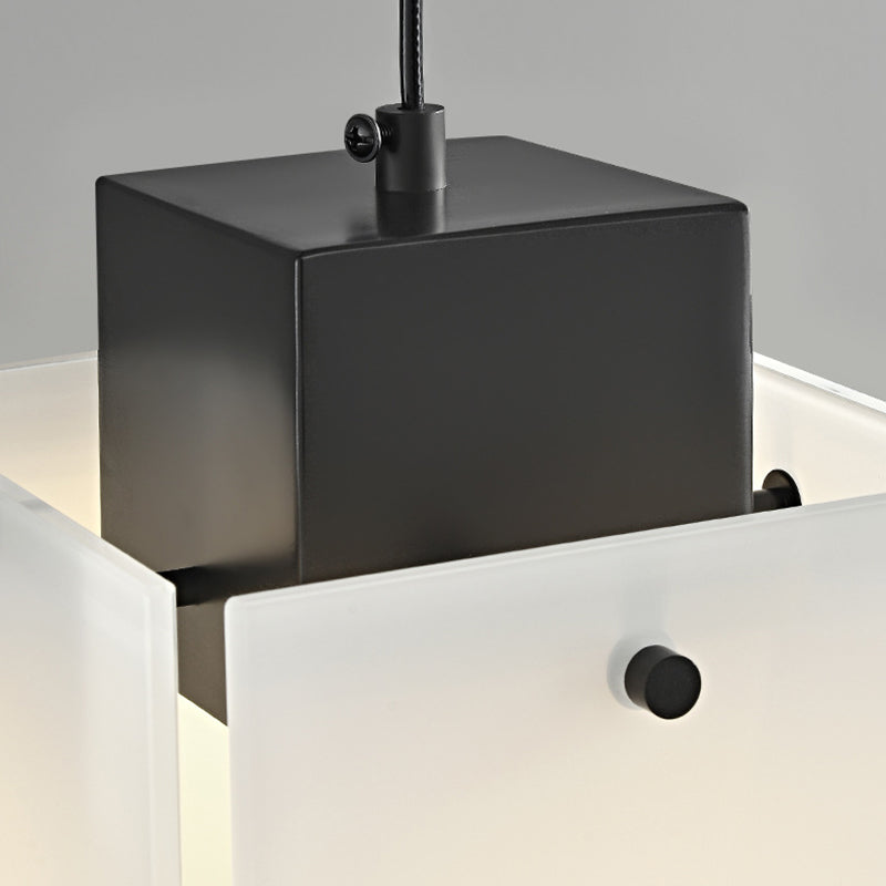 Modern Minimalist Glass & Iron Square 1-Light Pendant Light With Adjustable Cord For Bedroom, Living Room, Dining Room