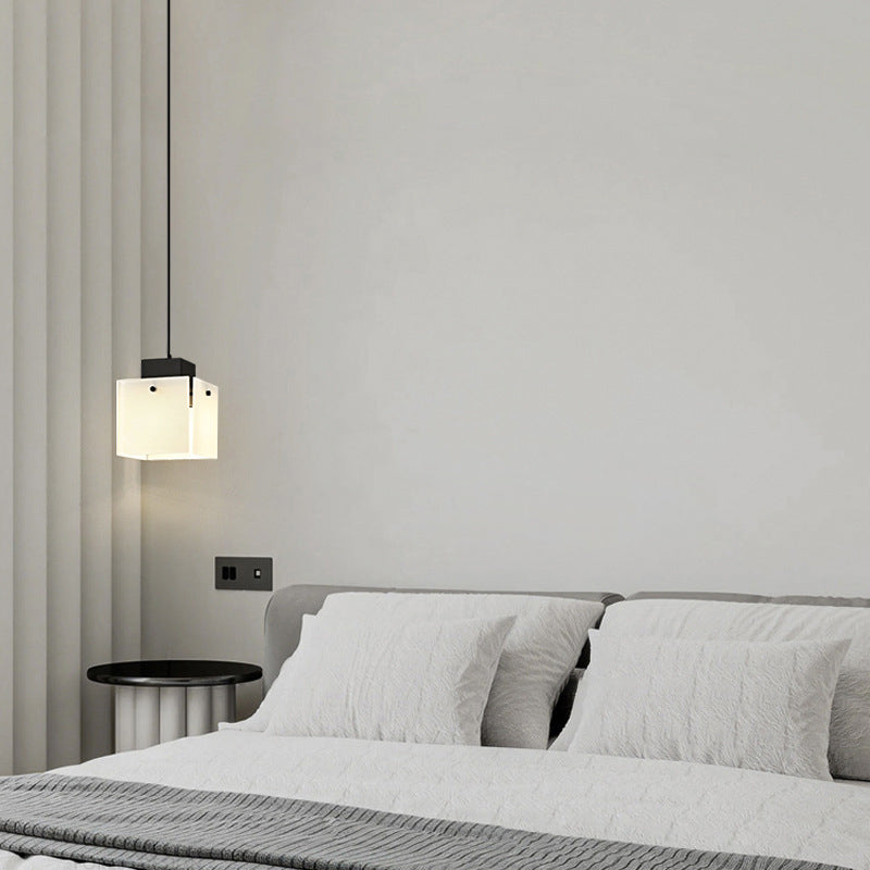 Modern Minimalist Glass &amp; Iron Square 1-Light Pendant Light With Adjustable Cord For Bedroom, Living Room, Dining Room
