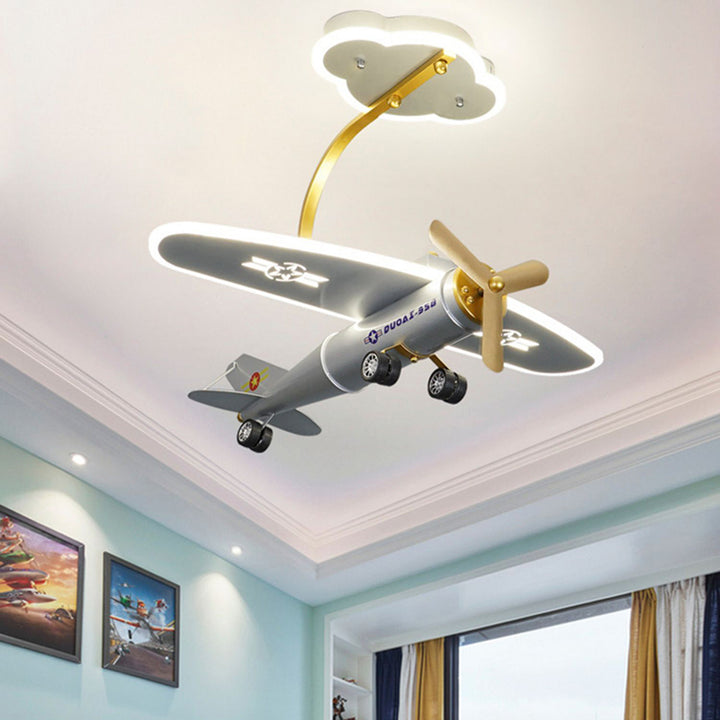 Lustre de plafond semi-encastré en forme d'avion en métal et acrylique créatif contemporain avec LED pour chambre d'enfants et salon 