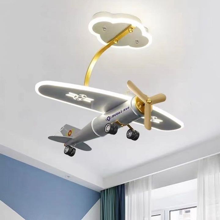 Lustre de plafond semi-encastré en forme d'avion en métal et acrylique créatif contemporain avec LED pour chambre d'enfants et salon 