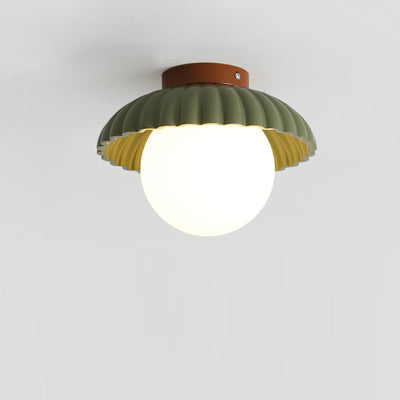 Contemporary Nordic Iron & Glass Round 1-Light Semi-Flush Mount Ceiling Light For Hallway, Bedroom & Entryway