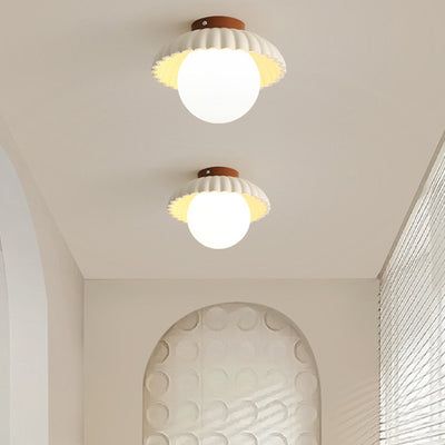 Contemporary Nordic Iron & Glass Round 1-Light Semi-Flush Mount Ceiling Light For Hallway, Bedroom & Entryway