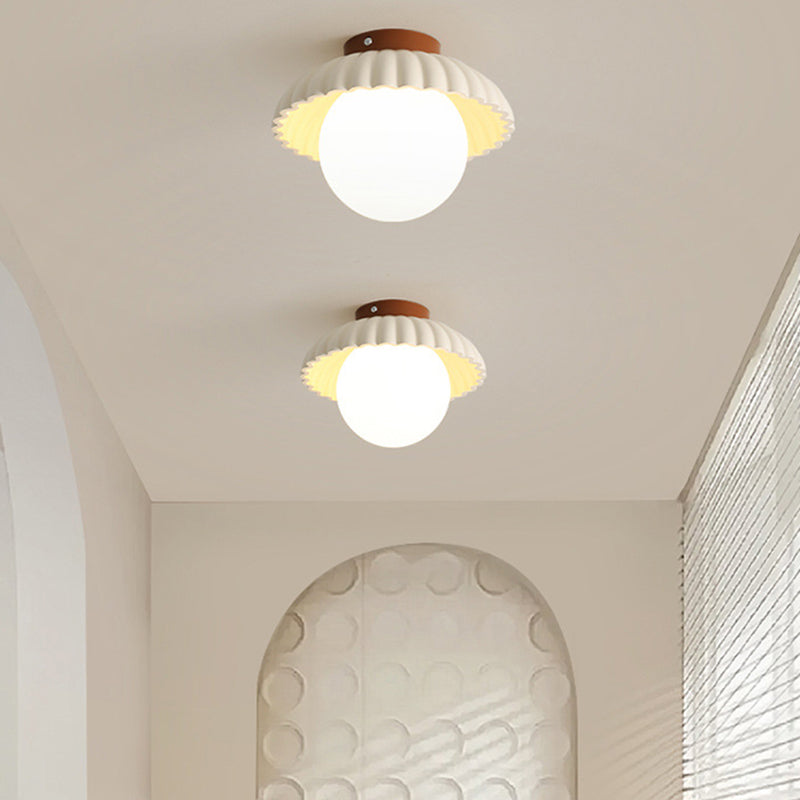 Contemporary Nordic Iron & Glass Round 1-Light Semi-Flush Mount Ceiling Light For Hallway, Bedroom & Entryway