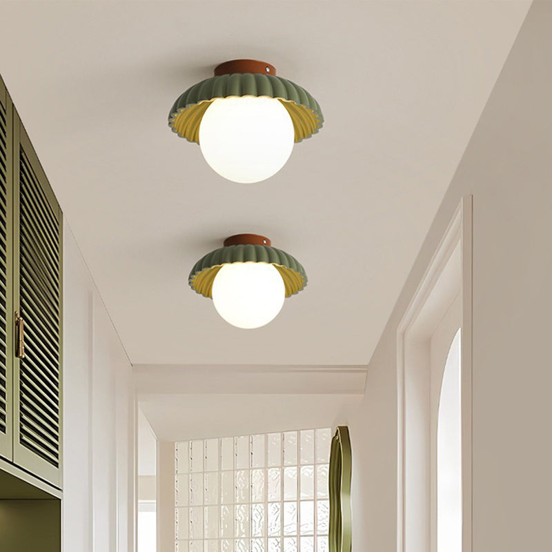 Zeitgenössische nordische Eisen- und Glas-Runde 1-Licht-Halbeinbau-Deckenleuchte für Flur, Schlafzimmer &amp; Eingangsbereich 
