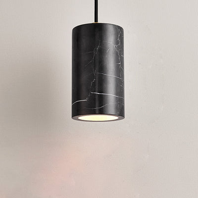 Moderno Minimalista Lámpara Colgante de Latón y Mármol Cilíndrica de 1 Luz Para Dormitorio, Sala de Estar y Comedor 