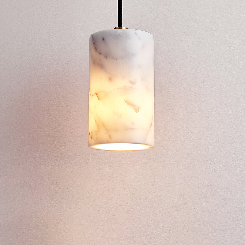 Modern Minimalist Brass &amp; Marble Cylinder 1-Light Pendant Light For Bedroom, Living Room &amp; Dining Room