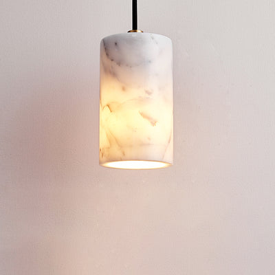 Moderno Minimalista Lámpara Colgante de Latón y Mármol Cilíndrica de 1 Luz Para Dormitorio, Sala de Estar y Comedor 