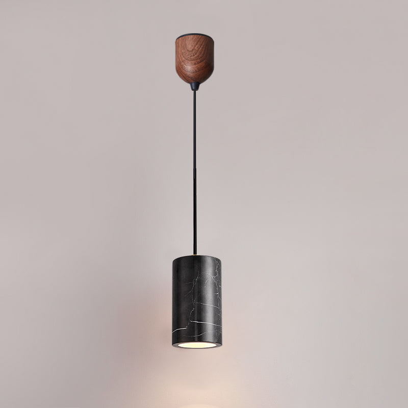 Modern Minimalist Brass &amp; Marble Cylinder 1-Light Pendant Light For Bedroom, Living Room &amp; Dining Room