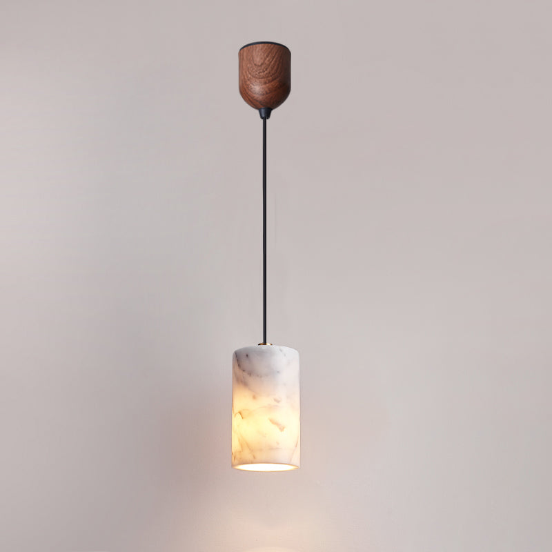 Modern Minimalist Brass &amp; Marble Cylinder 1-Light Pendant Light For Bedroom, Living Room &amp; Dining Room