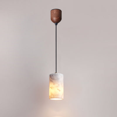 Moderno Minimalista Lámpara Colgante de Latón y Mármol Cilíndrica de 1 Luz Para Dormitorio, Sala de Estar y Comedor 