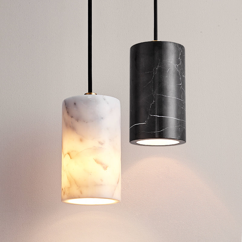 Moderno Minimalista Lámpara Colgante de Latón y Mármol Cilíndrica de 1 Luz Para Dormitorio, Sala de Estar y Comedor 